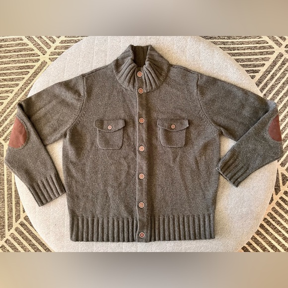 MAKER & COMPANY XL Olive Green Merino Wool Button Down Sweater Excellent Cond